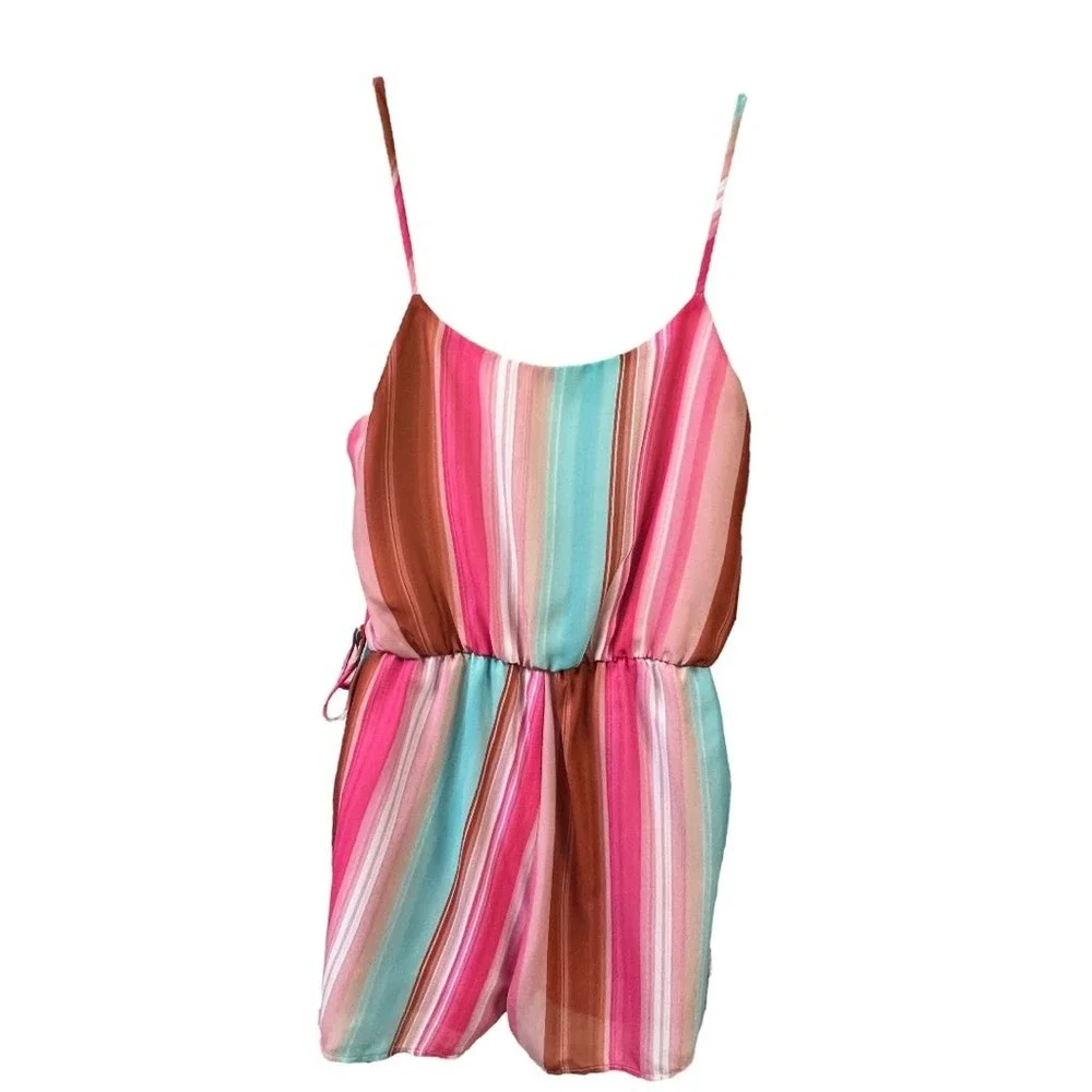 Peach Love California Romper M Multicolor Stripe‎ Surplice Neck Stretch Playful - Picture 3 of 9